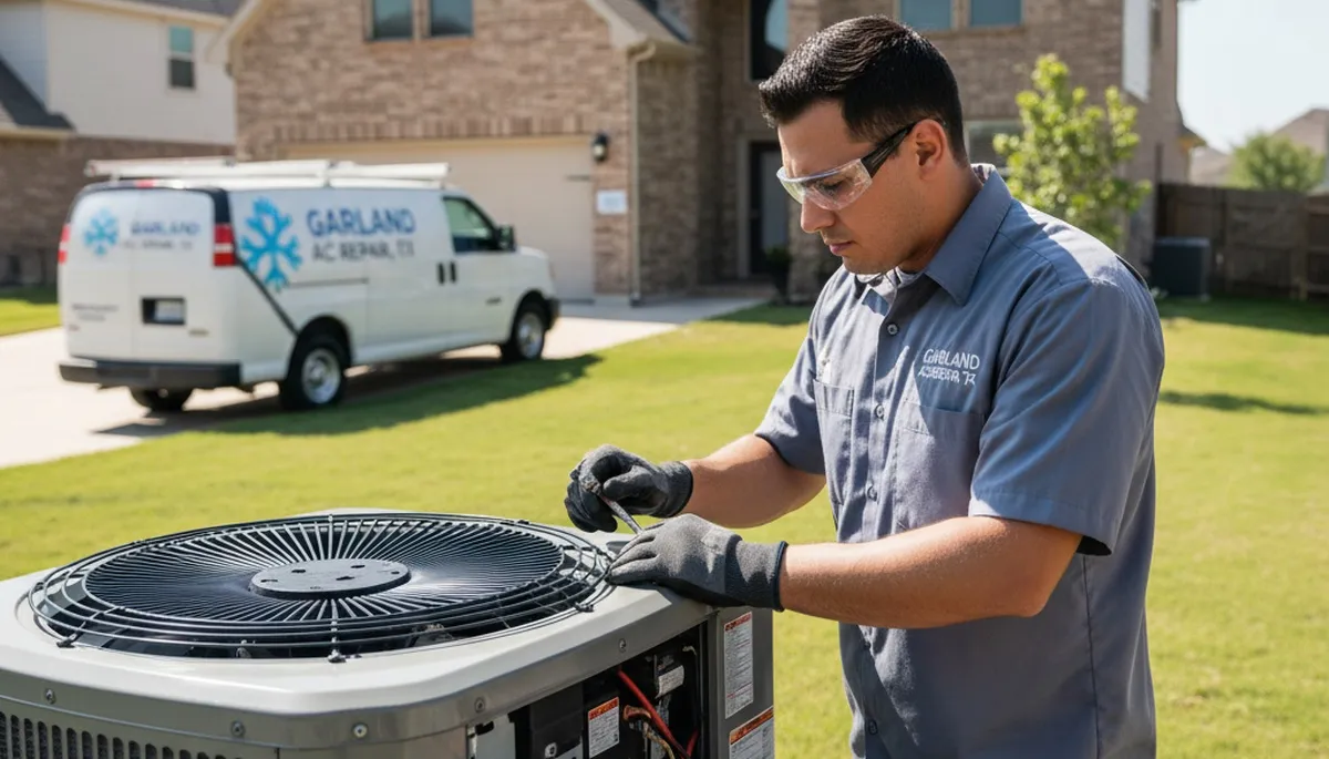 Technician performing residential AC repair service in Dallas TX for acrepairindallas.com