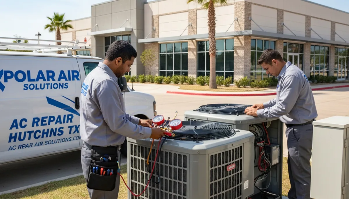 Professional AC repair technician servicing air conditioner unit in Dallas TX home