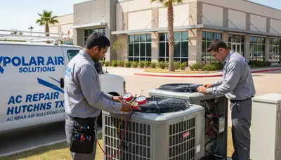 Professional AC repair technician servicing air conditioner unit in Dallas TX home