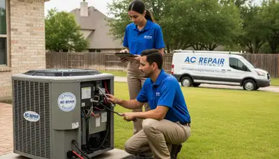 Professional HVAC technician performing AC repair service in Dallas TX home