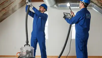 Technician cleaning air ducts for HVAC system in Dallas TX home | Five Star Cooling air duct service