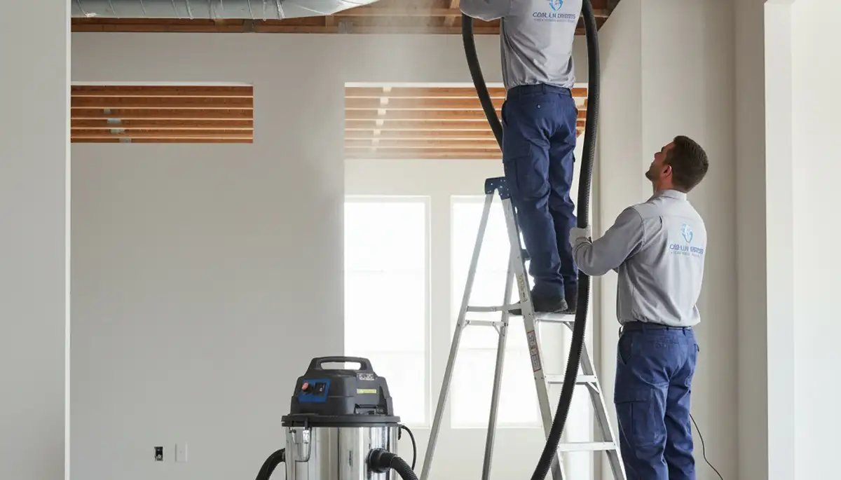 Technician cleaning air ducts for HVAC system in Dallas TX home | Five Star Cooling air duct service
