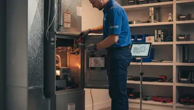 Technician providing expert heating repair service for furnace in Dallas, TX by Five Star Cooling