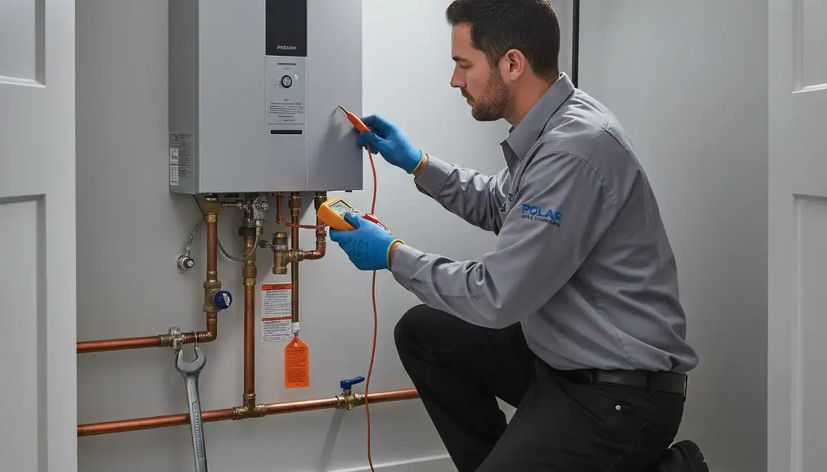 Technician performing water heater repair in Dallas TX for Five Star Cooling service